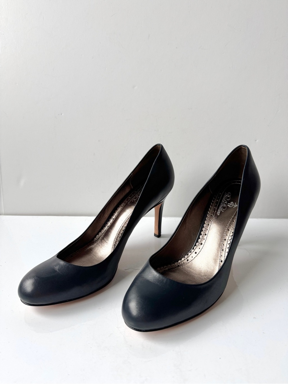 Brooks Brothers Dark Navy Leather Stiletto High Heel Pumps Size 8.5